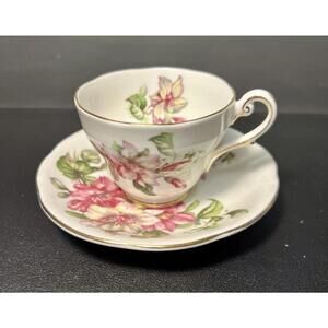 Royal Standard England 1950s Ramona Teacup Saucer Set Dahlia Floral Gold Trim